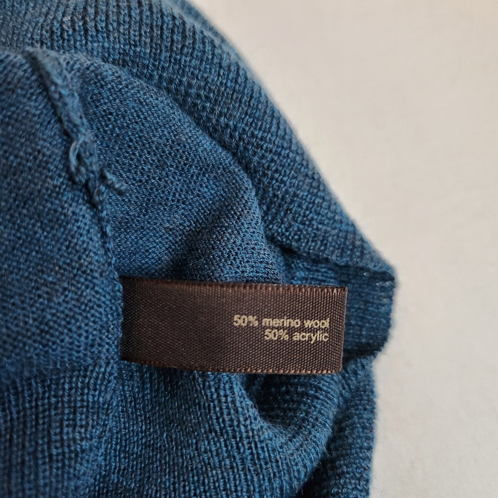 The Limited gathered scoop neck sweater teal green merino wool blend M - Picture 9 of 11